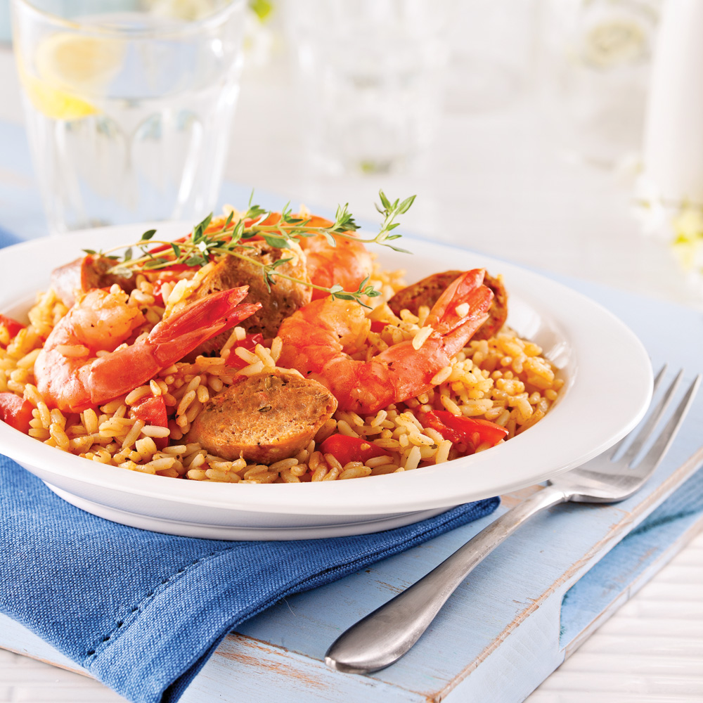 Jambalaya aux saucisses et crevettes