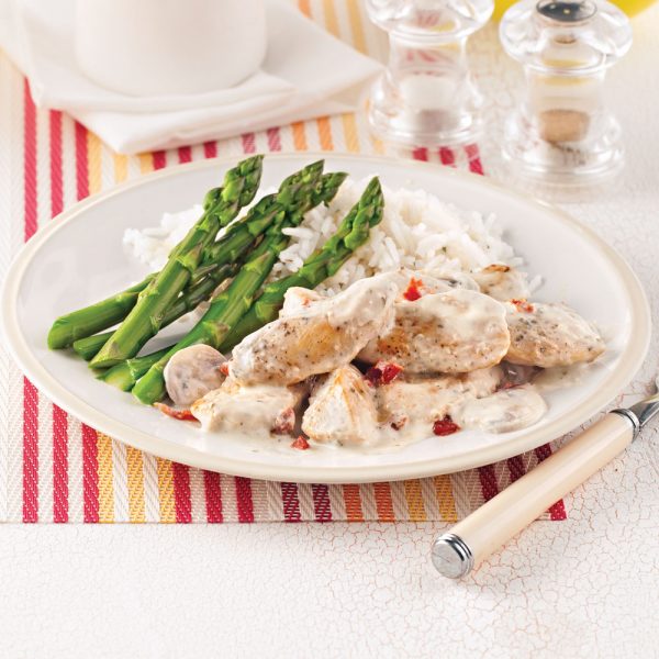 Émincé de poulet aux champignons et tomates séchées