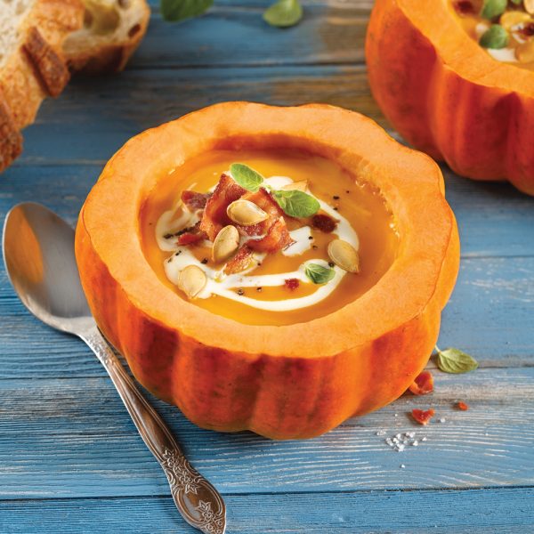 Potage à la citrouille et bacon