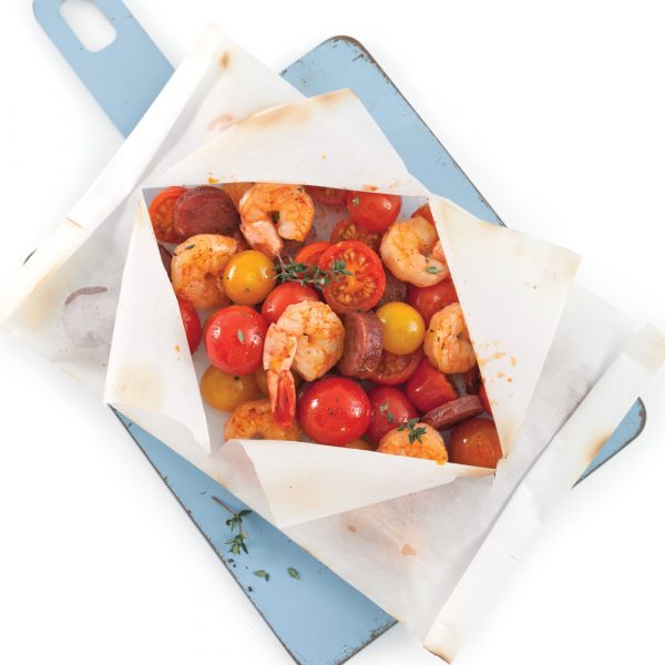 Papillote de crevettes cajun