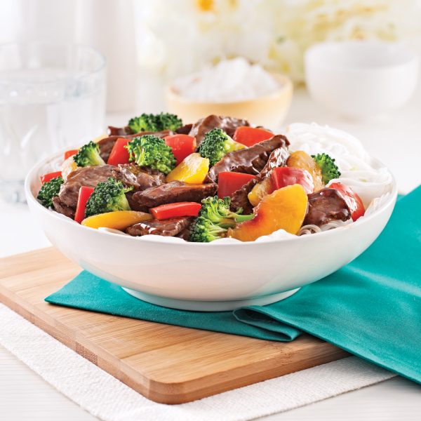Sauté de boeuf teriyaki aux pêches