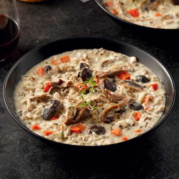 Soupe crémeuse aux champignons et canard