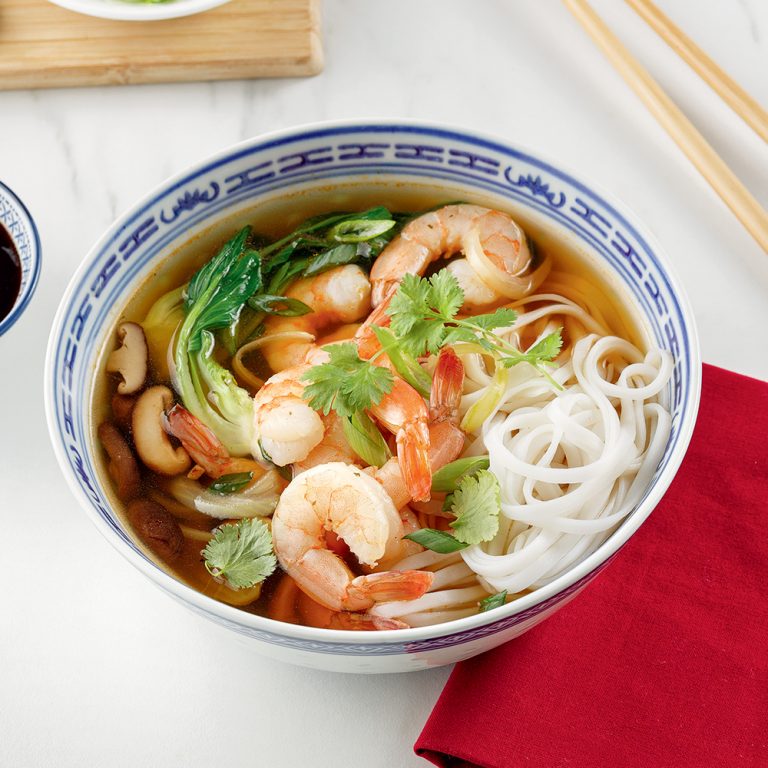 Soupe asiatique aux nouilles de riz et crevettes 5 ingredients 15 minutes