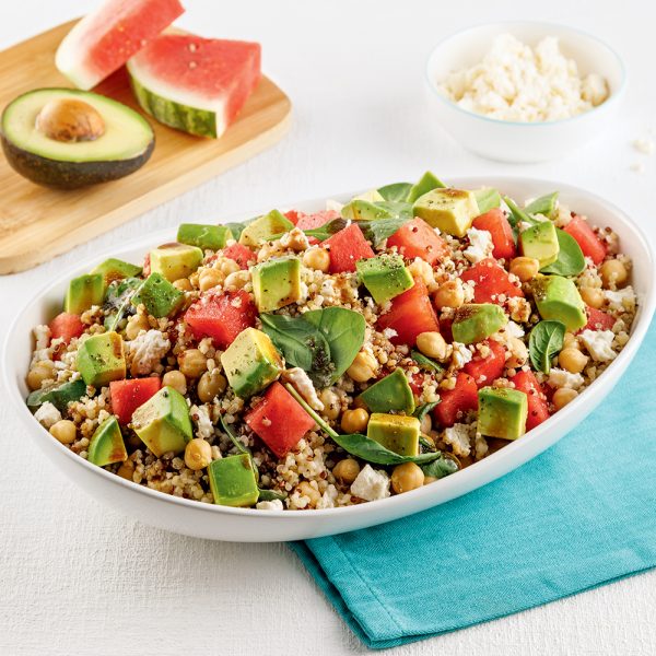 Salade de quinoa aux pois chiches et melon d’eau