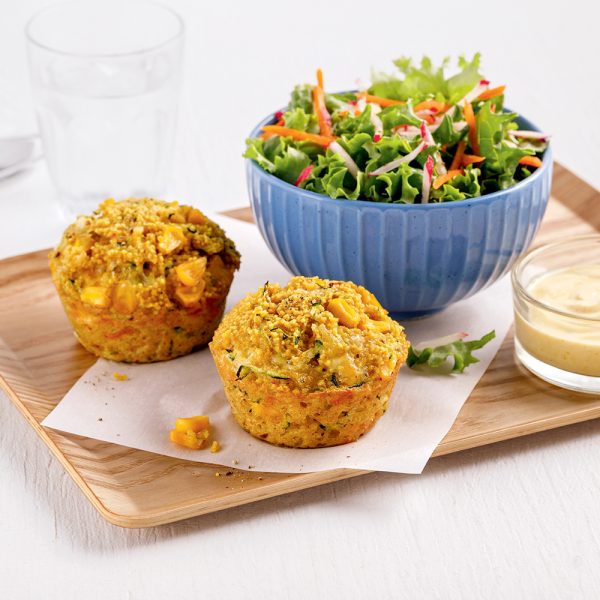 Muffins salés au couscous, maïs et fromage