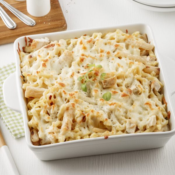 Gratin de pâtes au poulet et salsifis