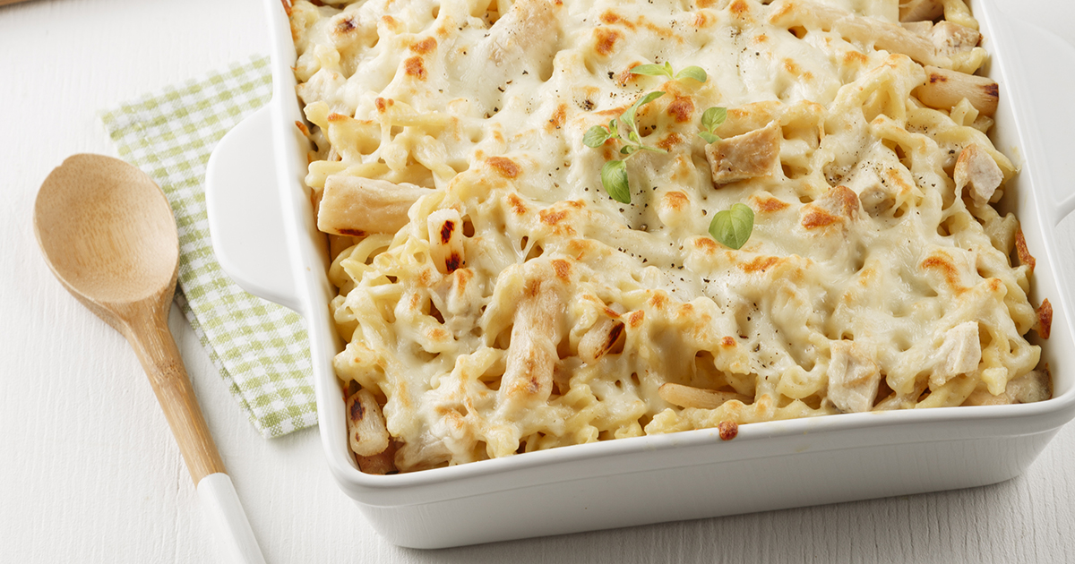 Gratin de pâtes au poulet et salsifis - 5 ingredients 15 minutes