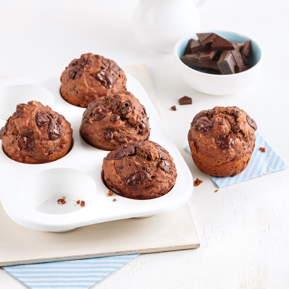 Muffins aux bananes double chocolat