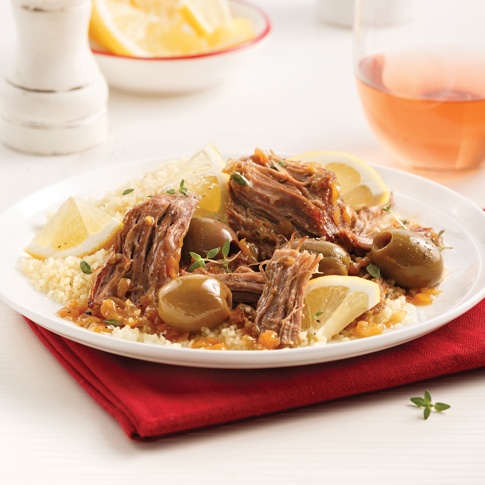 Veau de grain au citron et aux olives cuit en papillote
