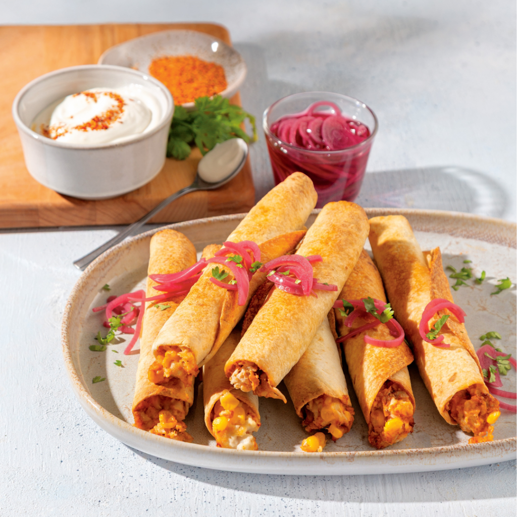 Taquitos à la dinde, maïs et fromage