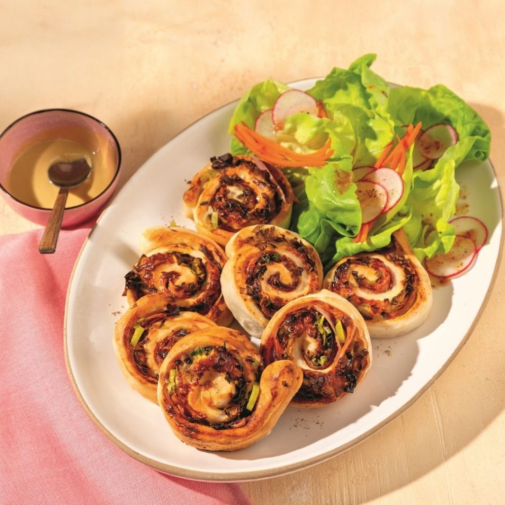 Pinwheels au jambon, poireau et moutarde