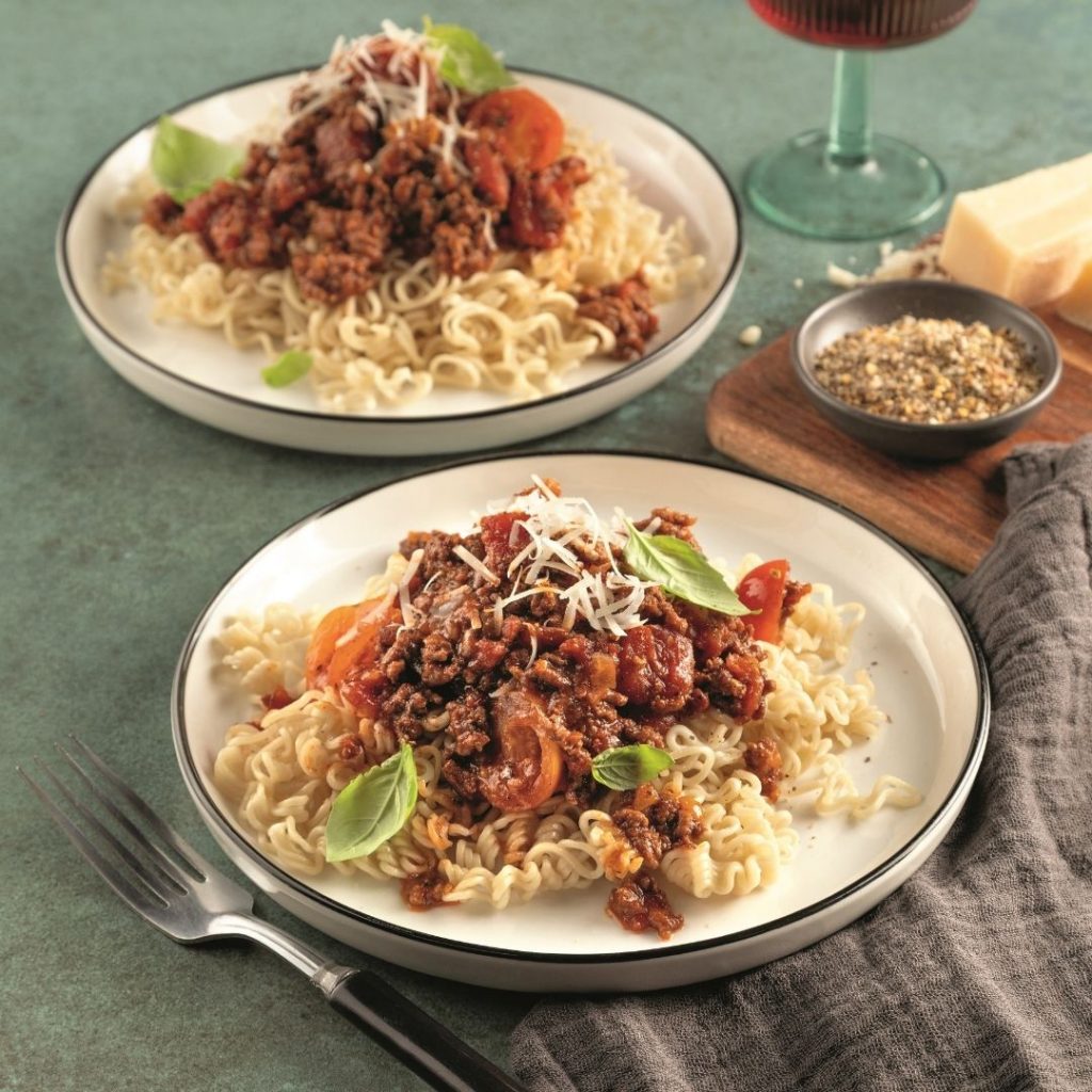 Ramens à la sauce bolognaise au bacon