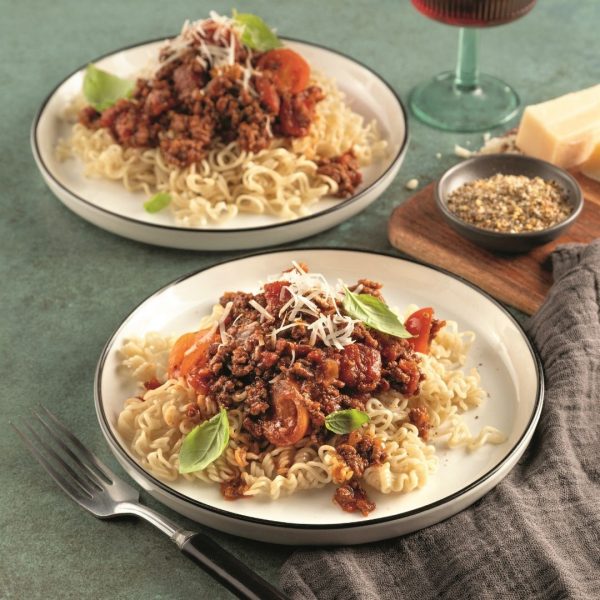 Ramens à la sauce bolognaise au bacon