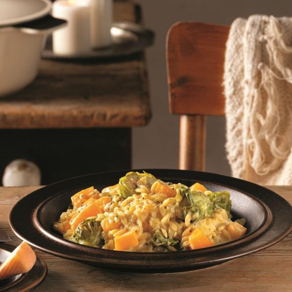 Orzotto à la courge et choux de Bruxelles