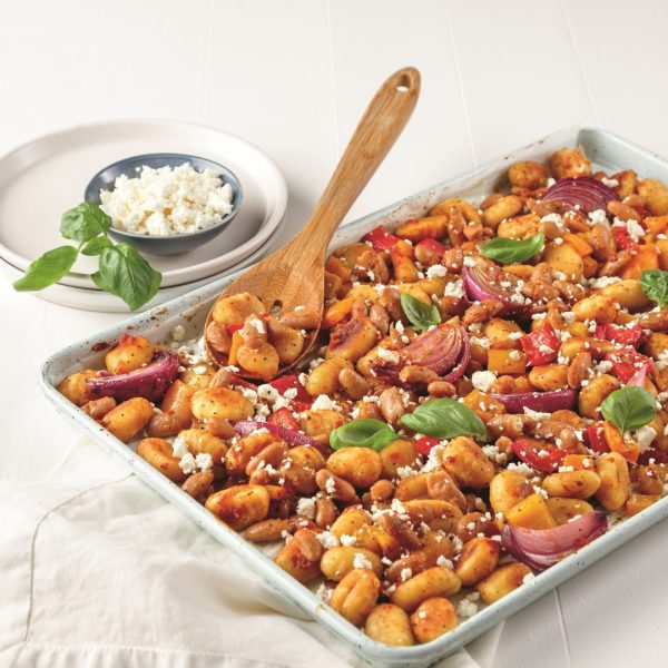 Plaque de gnocchis et haricots à la grecque