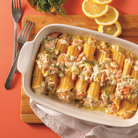 Manicottis au saumon citronné et feta