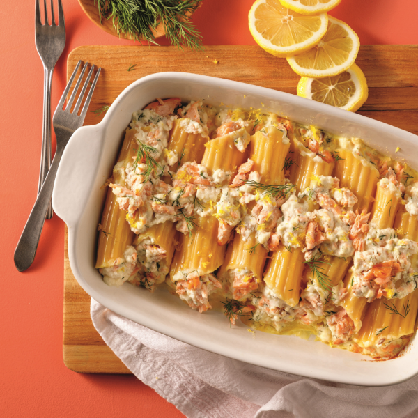 Manicottis au saumon citronné et feta