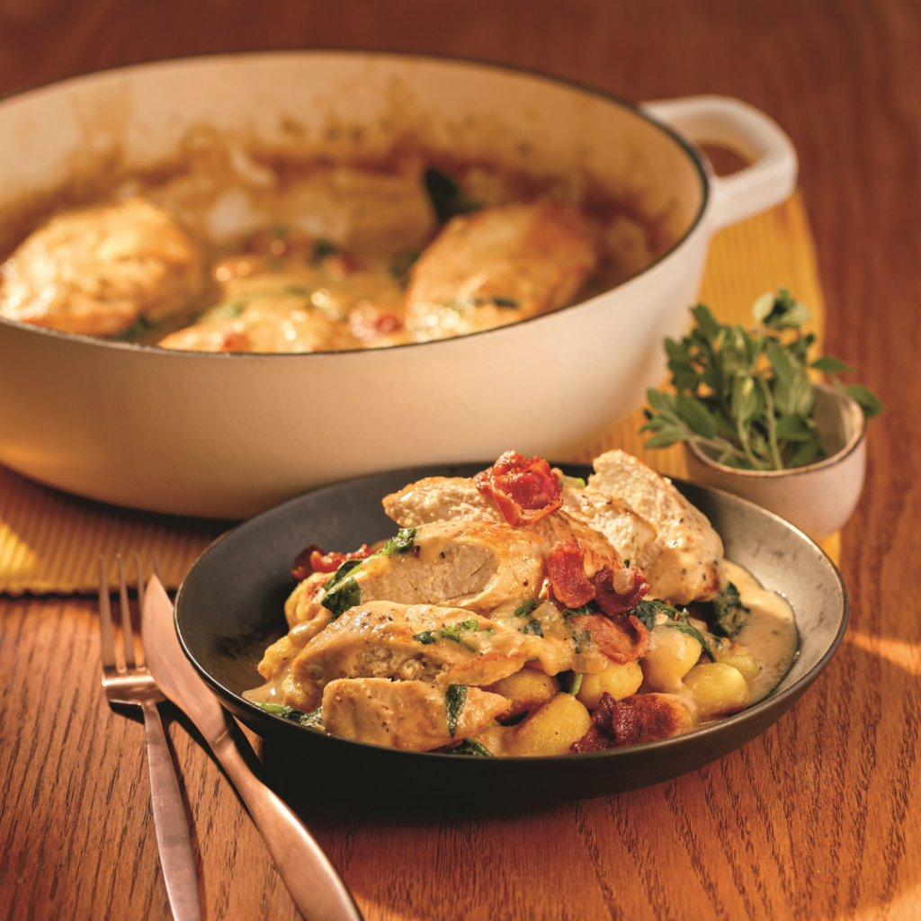 Gnocchis et poulet en sauce crémeuse