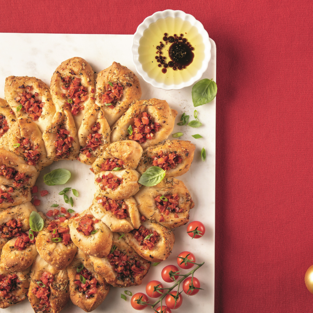 Couronne bruschetta et huile parfumée, sauce au balsamique