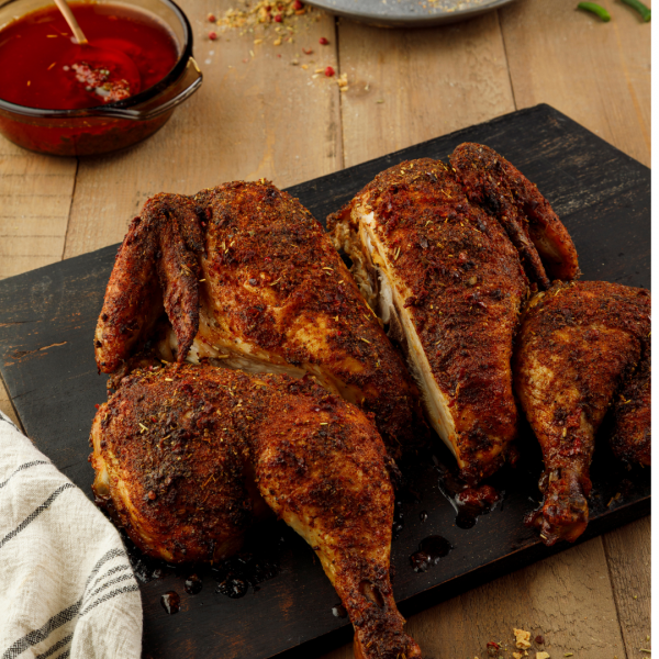 Poulet en crapaudine injecté à la bière