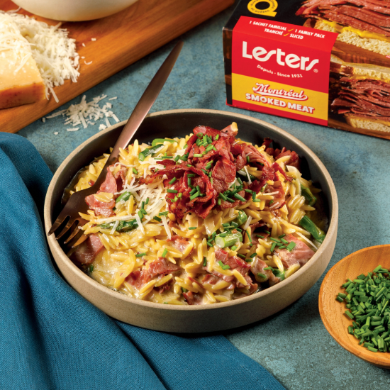 Orzo crémeux façon risotto au smoked meat