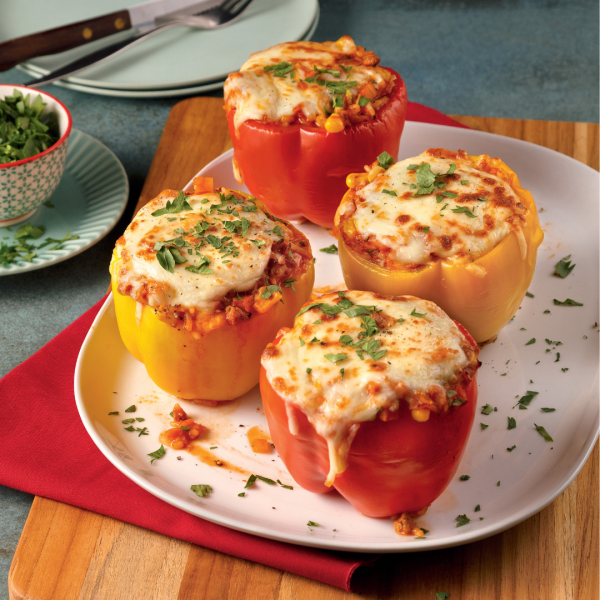 Poivrons farcis à la courge et sauce à la viande