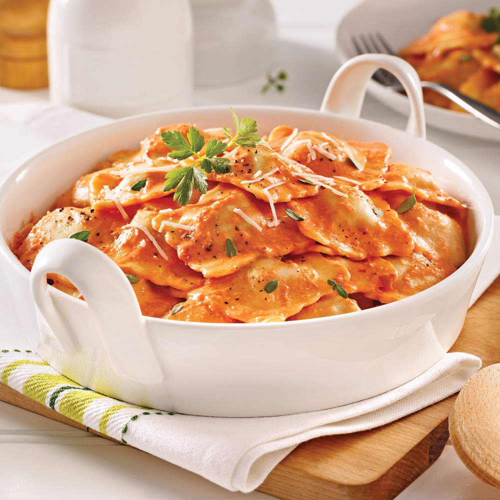 Raviolis au veau avec sauce crémeuse aux tomates séchées
