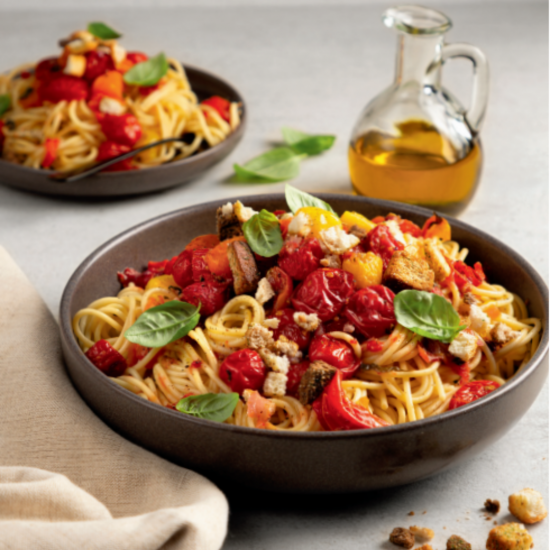 Spaghettis à l'ail et tomates rôties