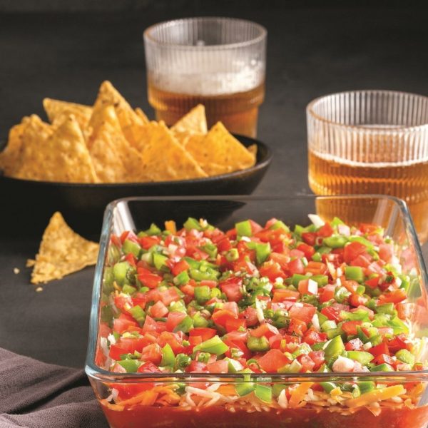 Trempette étagée à la salsa et fromage à la crème